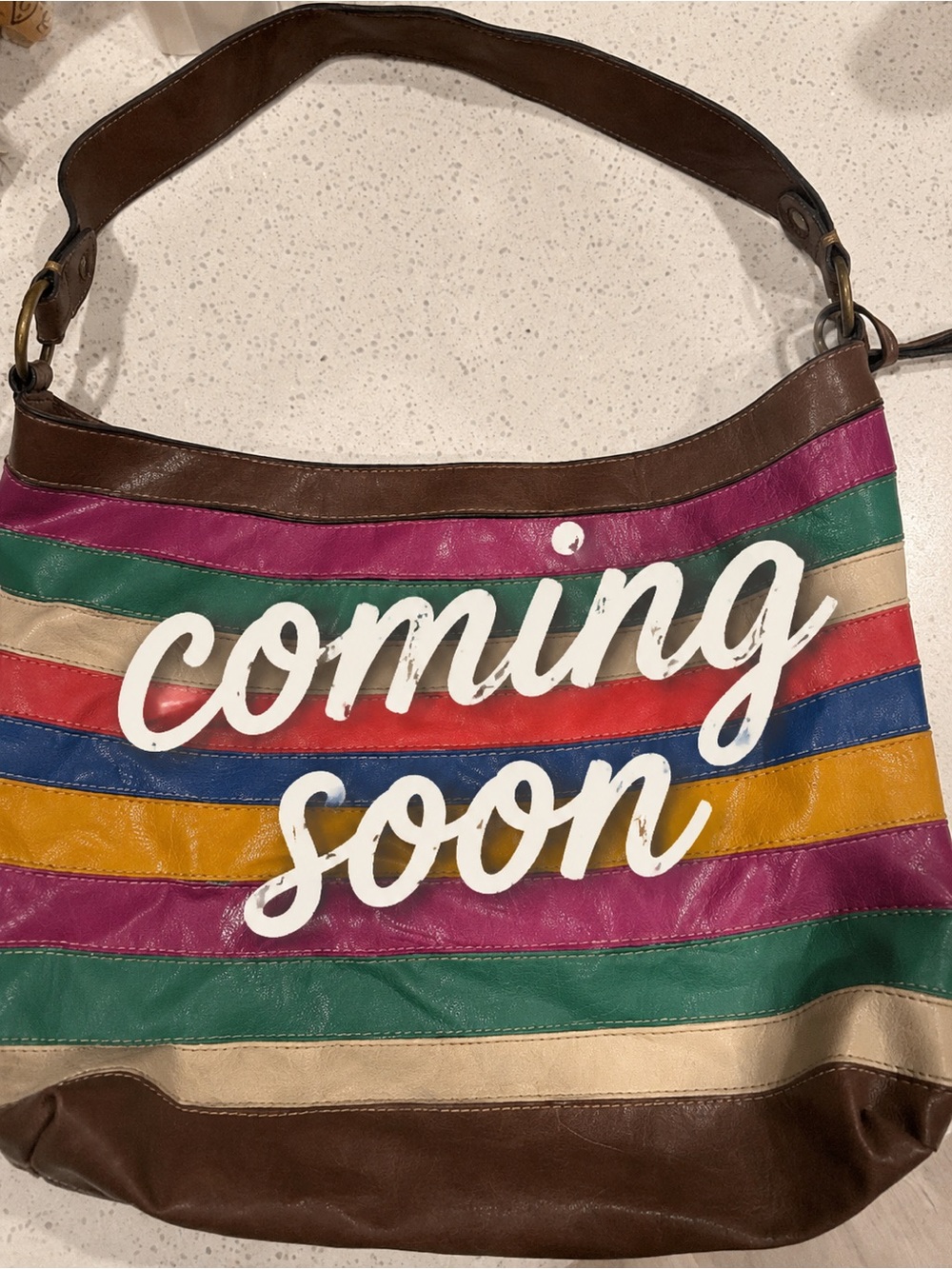 Vintage Boho Rainbow Stripe Hobo Bag Color-block Shoulder Purse Retro Tote